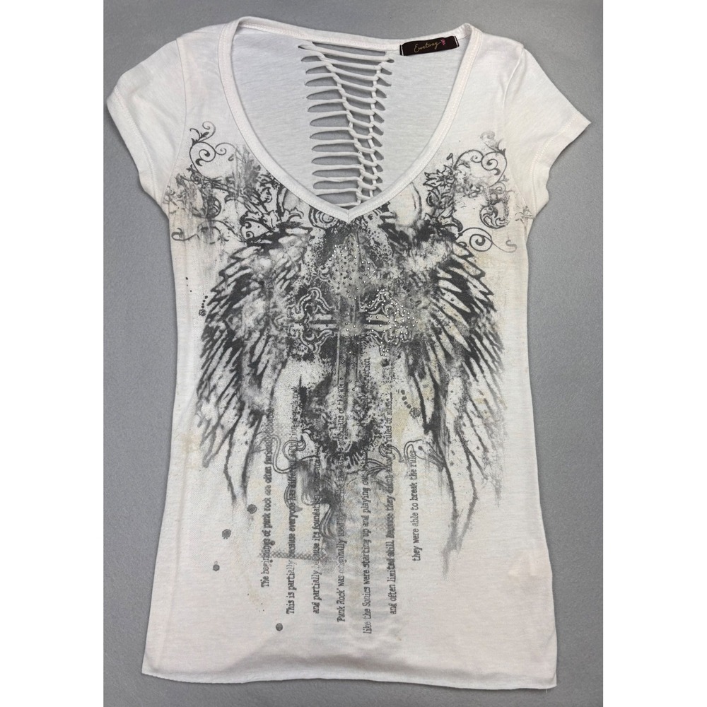 Vintage Y2K Eventony Angel Wings Cross Shredded Top XS S